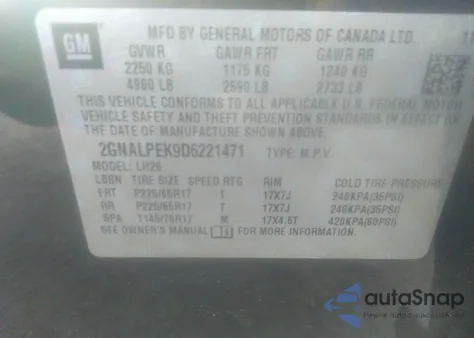 2013 Chevrolet Equinox 2Lt из США, поврежденный, VIN 2GNALPEK9D6221471